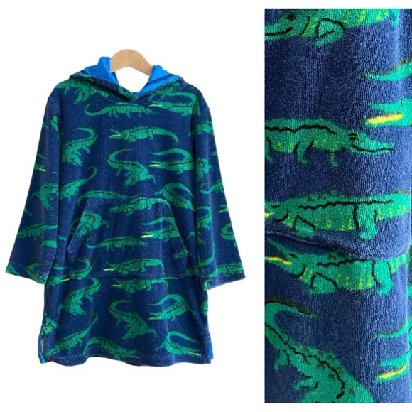 Mini Boden Other - Mini Boden Navy Blue Green Crocodile Print Towelling Hooded Throw-on